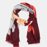 Foulard di lana con stampa floreale bordeaux.