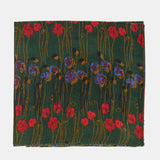 Wool scarf with a green floral print.