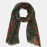 Wool scarf with a green floral print.