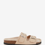 Women's flat leather sandal in beige