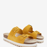 Sandalo con plateau in pelle scamosciata ambra