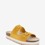 Sandalo con plateau in pelle scamosciata ambra
