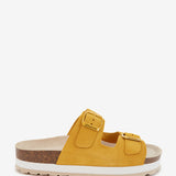 Sandalo con plateau in pelle scamosciata ambra