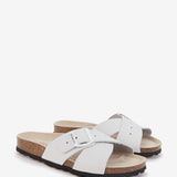 White crossed flat suede sandal