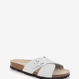White crossed flat suede sandal