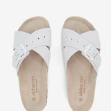 White crossed flat suede sandal