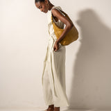 Yellow leather and suede shoulder bag