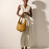 Yellow leather and suede shoulder bag