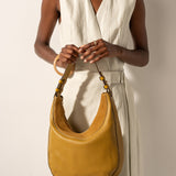 Yellow leather and suede shoulder bag