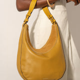 Yellow leather and suede shoulder bag