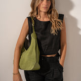 Bolso de hombro en piel y serraje verde