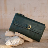 Large green leather wallet